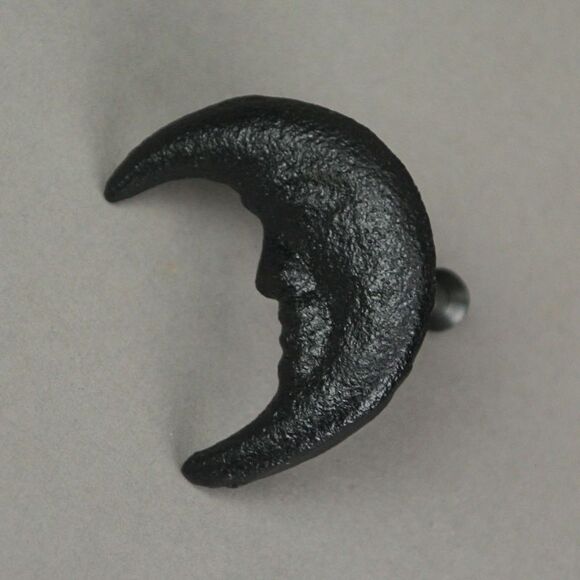 Set of 6 Black Cast Iron Crescent Moon Face Drawer Pull Decorative Cabinet Knobs - Picture 6 of 7